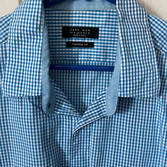 ZARA Mens Blue Plaid Checkered Button Down Shirt Blouse Top - Picture 4 of 5